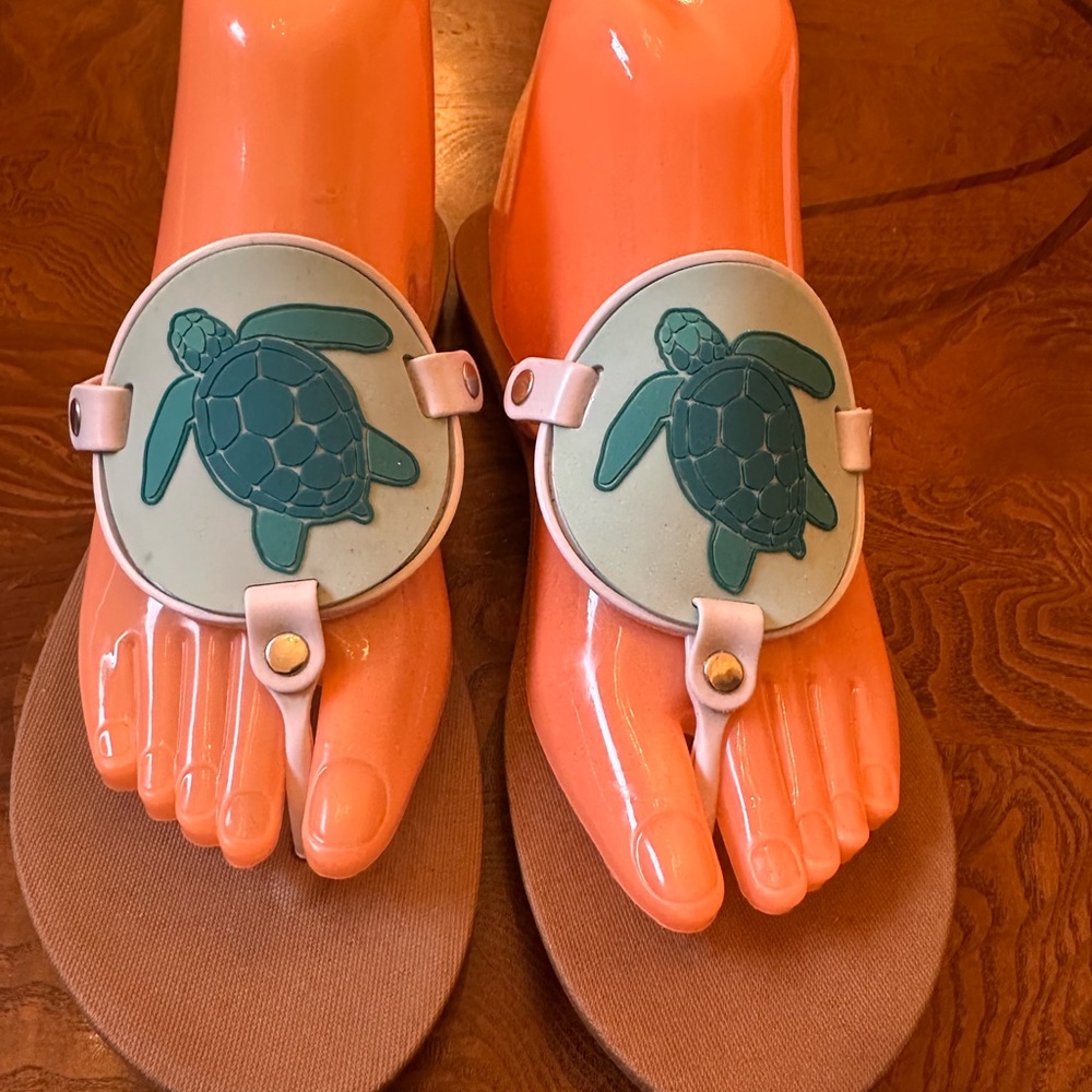 OKA b. Sandals with Turtle Design - Tan and Teal